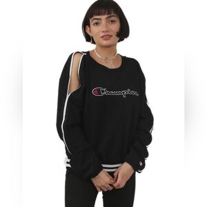 Champion NWT Women's Black Vintage Dye Cold Shoulder Fleece Sweatshirt Sz Medium
